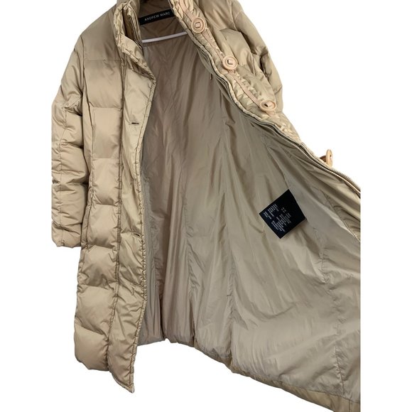 Size Small Womens Andrew Marc Goose Down Puffer Coat Quilted Beige EUC 6522 - Picture 2 of 12